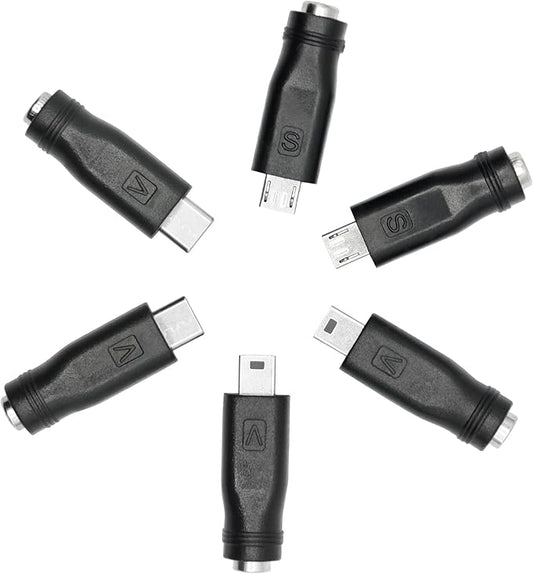 6Pcs DC 5.5mm x 2.1mm to USB Adapter, 5V DC 5521 Female to Type C & Micro & Mini USB Male Plug Convert Connector Power (Mixed)