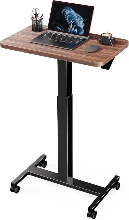 Marsail Mobile Standing Desk, Wider Height Adjustable Computer Desk, Rolling Sit Stand Desk with 4 Lockable Wheels, Desk for Home Office and Classroom, Walnut