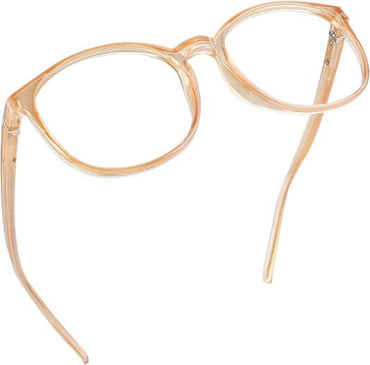 LifeArt Round Blue Light Blocking Glasses, Computer Glasses, Gaming Glasses, TV Glasses for Women Men (Champagne, 1.75 Magnification)