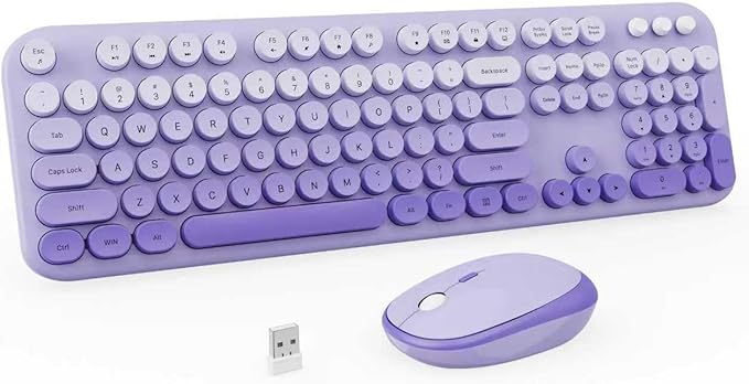 Wireless Keyboard and Mouse Combo, 2.4GHZ Typewriter Retro Full Size Keyboards, Cute Colorful Computer Keyboard and Wireless Mouse for Laptop/Desktop/Windows/PC (Purple Gradient)