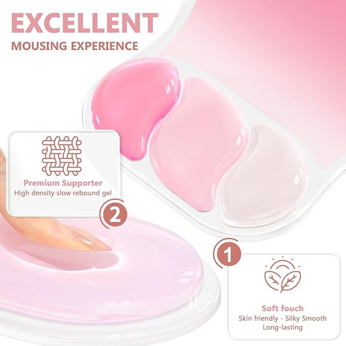 AKIT Ergonomic Mouse Pad with Wrist Rest& Keyboard Wrist Rest, Wrist Rest for Computer Keyboard, Pain Relief, Non-Slip Gel Base, Mousepad Wrist Support for Gaming, Office, Rose Pink Gradient