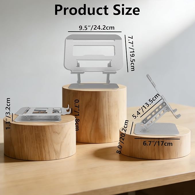 Adjustable Laptop Stand, Ultra Stable Metal Base Ergonomic Foldable Computer Riser for Desk Compatible with MacBook Pro/Air Notebook All Laptop Under 16 Inches (Silver)