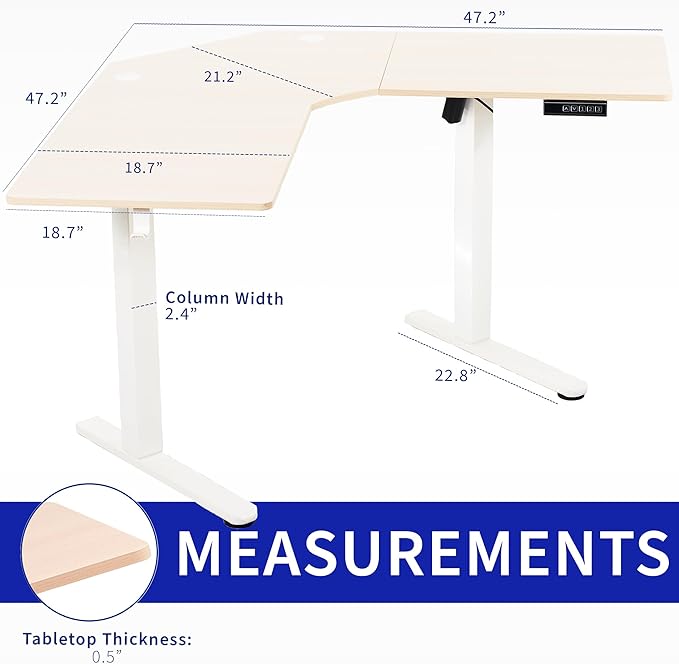 VIVO Electric Corner L-Shaped 47 x 47 in Standing Desk, Memory Height Adjustment, Light Wood Top White Frame, DESK-E1L94C