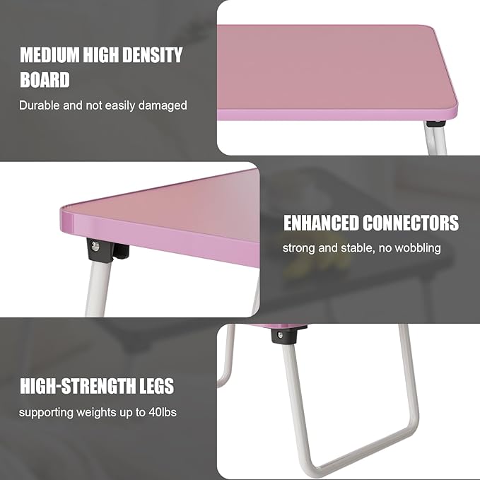 Lap Desks Laptop Tray for Bed or Couch,Portable Breakfast Serving Tray with Folding Legs,Foldable & Lightweight Mini Table, Laptop Stand for Working, Reading and Writing,Pink
