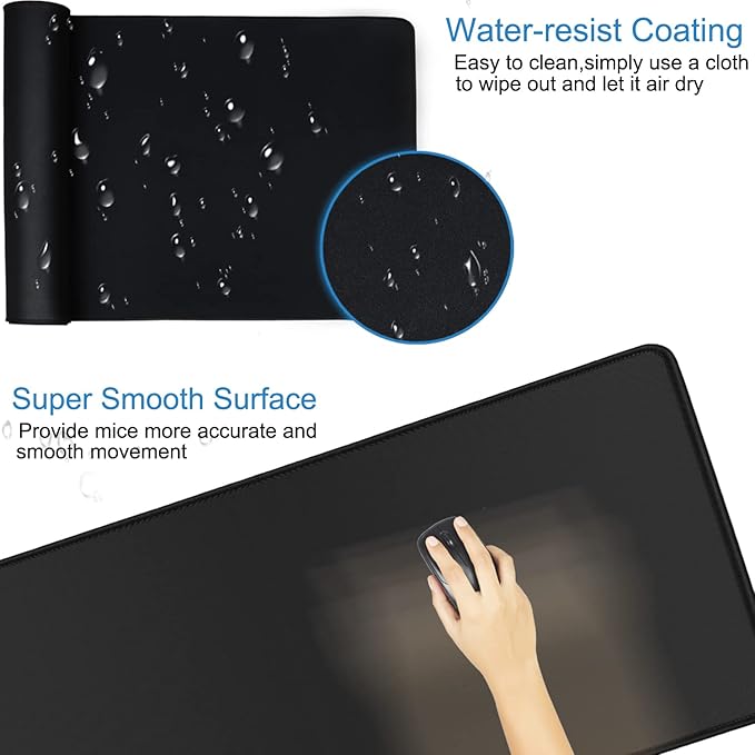 Extra Large Mouse Pad 31.5 x 11.8 in, Gaming Mousepad with Stitched Edges, Premium Microfiber Cloth Surface, Waterproof Non-Slip Base Keyboard Desk Mat for Home Office Gaming, Black