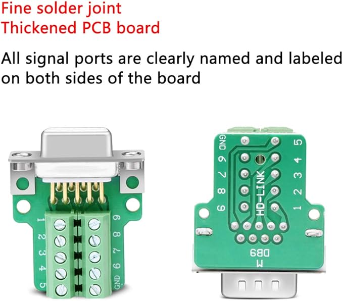 10PCS DB9 Female Breakout Connector,DB9 Solderless RS232 D-SUB Serial to 9-pin Port Terminal Adapter Connector Breakout Board with Case Long Bolts Tail Pipe