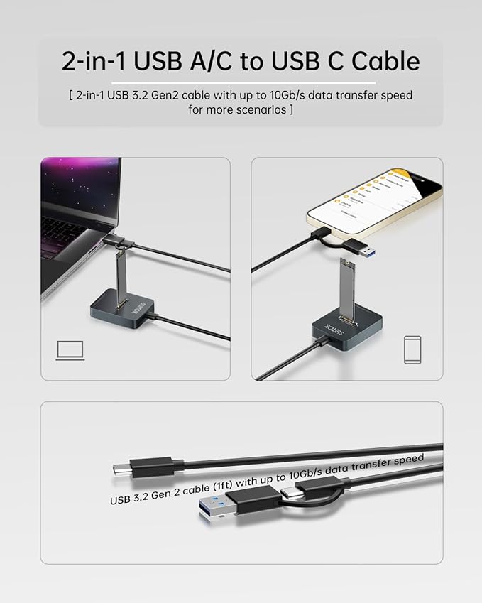 M.2 NVMe SSD Reader External, 10Gbps to USB Adapter for Both M.2 (M Key, B+M Key) NVMe and SATA NGFF SSD Dock, Size for M2 22110 2280 2260 2242 2230 Drive Docking Station - Aluminum Alloy