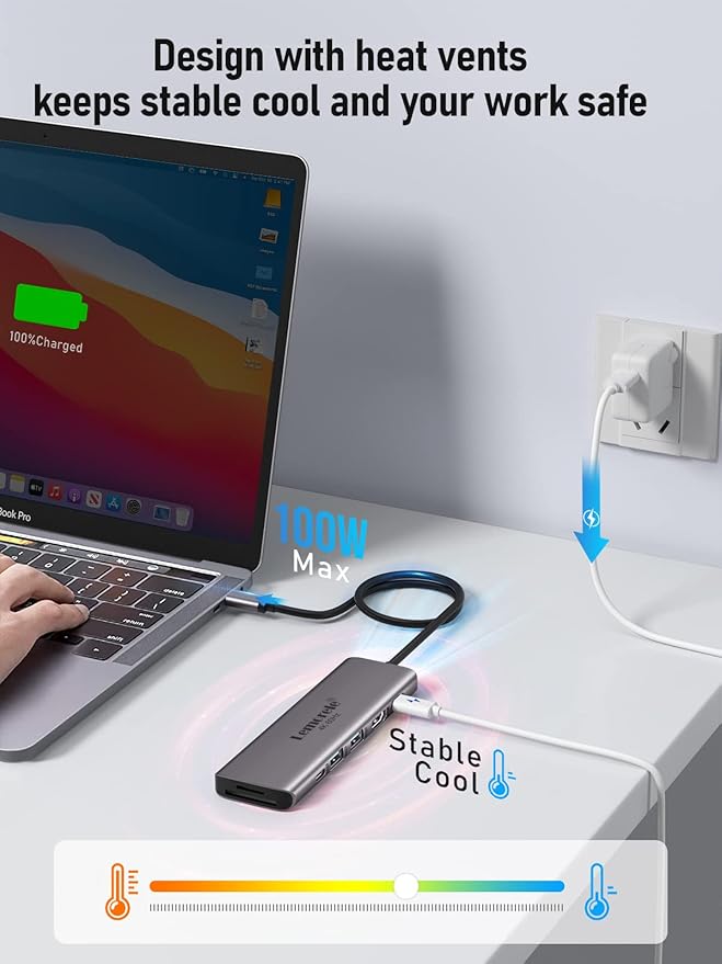 USB C Hub Multiport Adapter,7-in-1 4K 60Hz HDMI Docking Station, 100W PD, SD/TF 3.0 Slots, 2 USB 3.0 & USB C 3.0 5Gbps Data Ports, for MacBook, iPad, Surface, XPS, ChromeBook