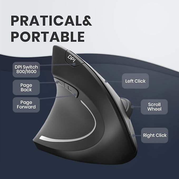 Left Handed Mouse, 2.4G USB Wireless Ergonomic Vertical Mouse, Ergonomic Design, Optical Model, Prevention Against Tennis Elbow, for Laptop Desktop PC Computer Ect