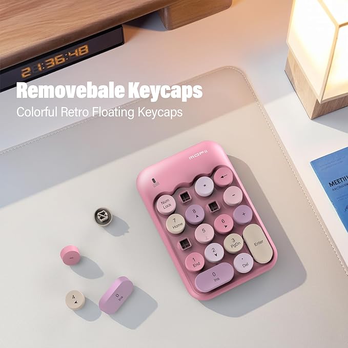 MOFII Cute Colorful Wireless Number Pad - 18 Keys, Portable 2.4 GHz with Stable Wireless Connectivity, 10-Key Financial Accounting Extension (Pink Colorful)
