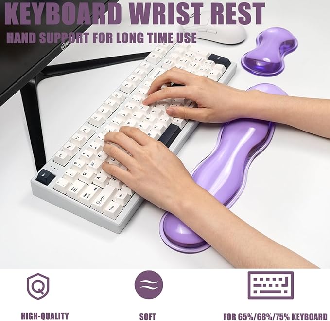 Clear Gel Mouse Wrist Rest, Purple Cute Mouse Wrist Rest, Comfort & Support for Typing and Gaming (Purple-Short)