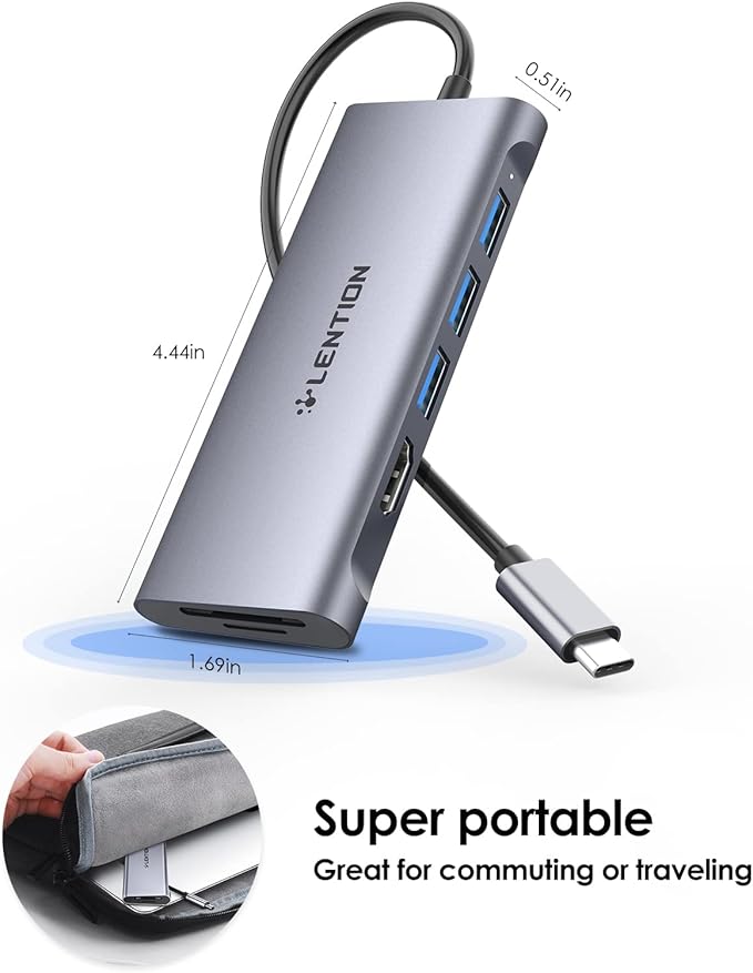 LENTION USB C Hub with 4K HDMI, 3 USB 3.0, SD/Micro SD 3.0 Card Reader, Compatible 2025-2016 MacBook Pro, 2025-2018 Mac Air/Surface, Chromebook, iPhone15 or More, Stable Driver Adapter (Space Gray)