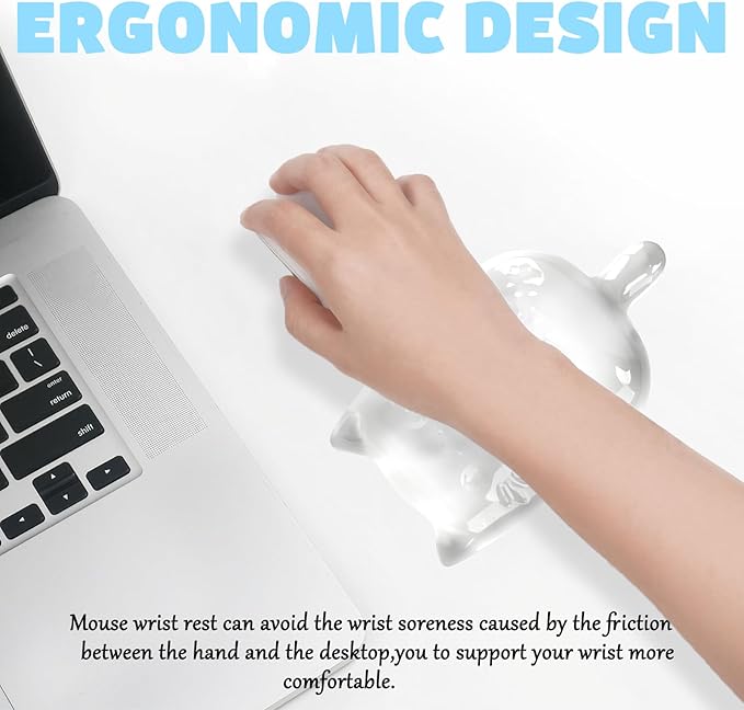 Gel Wrist Rest for Keyboard and Mouse Transparent White Cat Elbow Pad Cushion Ergonomic Cute Clear Cool Mouse Wrist Pad Silicone Non-Slip Support for Computer Gaming Home Office Girl Hand Pillow