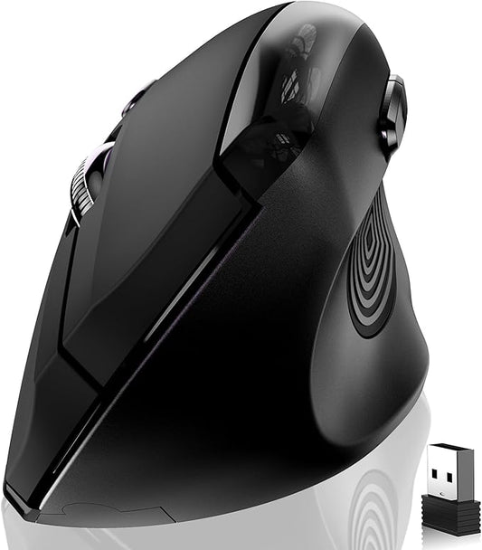 memzuoix Ergonomic Wireless Mouse, 2.4G Optical Cordless, 800/1200/1600 DPI, Vertical Computer Mouse for Laptop, Mac, PC, Desktop (Right Hand, Large) - Black