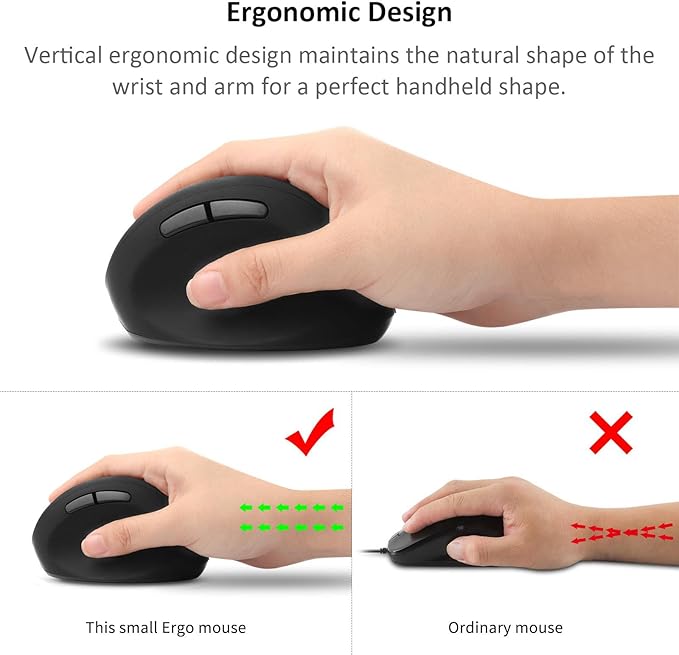 Thanice Vertical Wireless Mouse,2.4G Rechargeable Ergonomic High Precision Optical Silent Cordless Computer Mice with 6 Buttons, 3-DPI Adjustable, USB Receiver for Laptop PC Mac Notebook(Black)