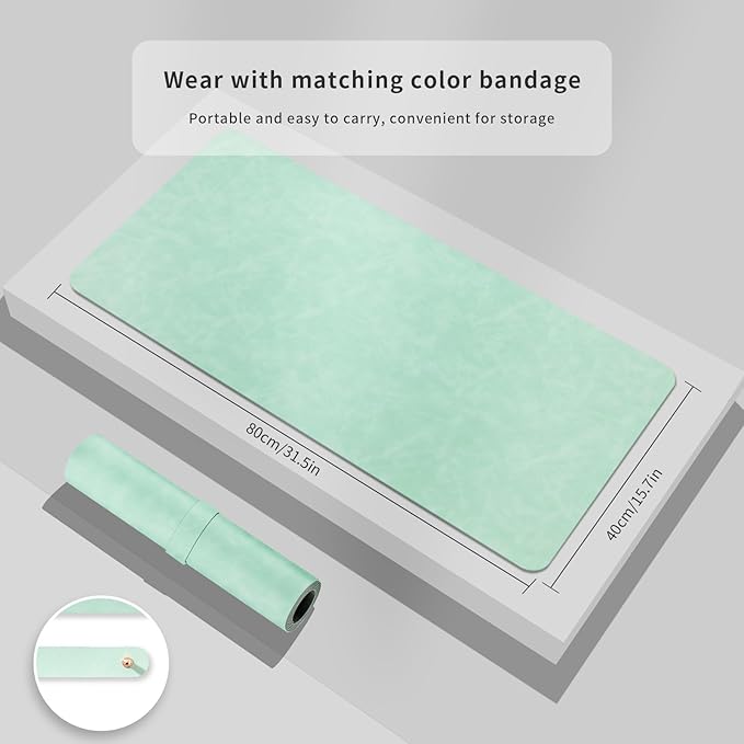 Desk Pad Soft PU Leather Extra Large Mouse Pad Laptop Computer Desk Mat Table Blotter Flat Smooth Waterproof Non-Slip Desktop Protector Writing Pad for Office and Home (Light Green, 120x43cm)