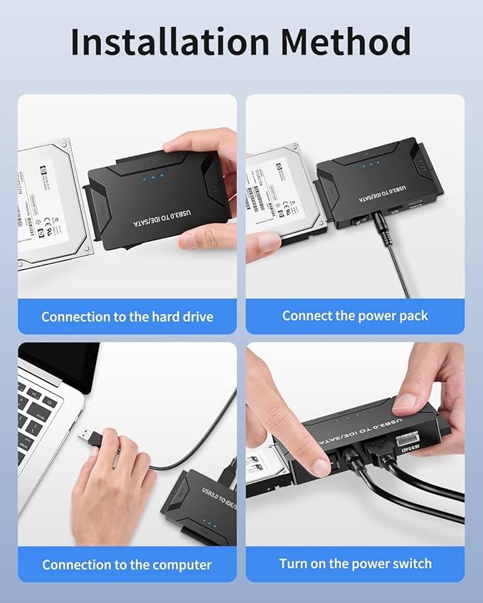 POSUGEAR USB 3.0 to IDE and SATA Adapter, Hard Drive Adapter Cable Universal for 2.5/3.5 inch HDD/SSD Hard Drive Disk, Hard Drive Reader with 12V/2A Power Adapter