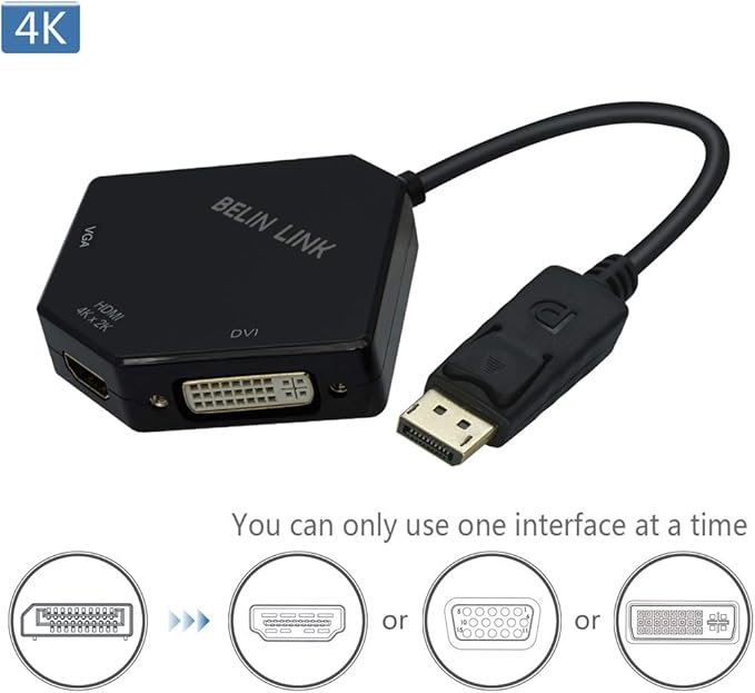 DP to HDMI VGA DVI Adapter Displayport to HDMI 4K Adapter 3 in 1 Display Port to HDMI VGA DVI Converter Male to Female Gold-Plated (Diamond Shaped)… (Diamond Shaped)