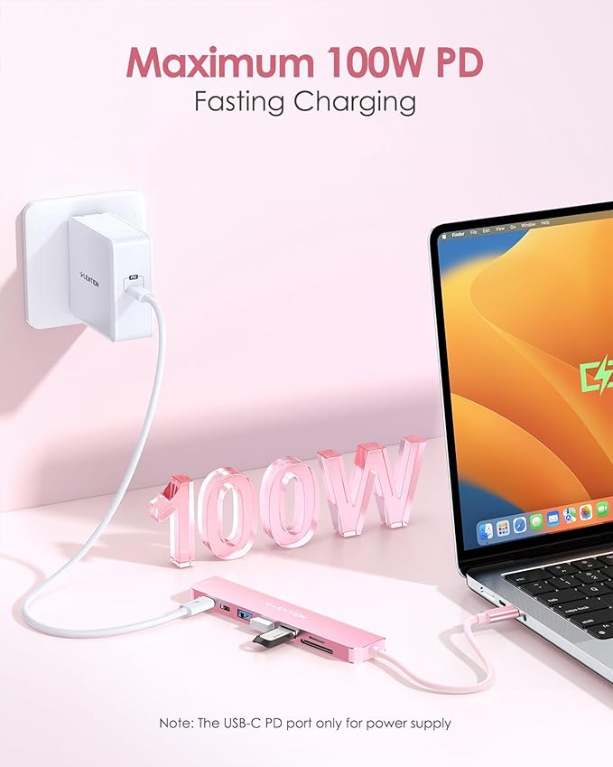LENTION 8-in-1 USB-C Hub with 4K 60Hz HDMI, 100W Power Delivery, 5Gbps USB C Data, 3 USB 3.0 and microSD & SD Card Reader for 2025-2016 MacBook Pro, New Mac Air/Surface, More (CB-CE18s, Rose Gold)