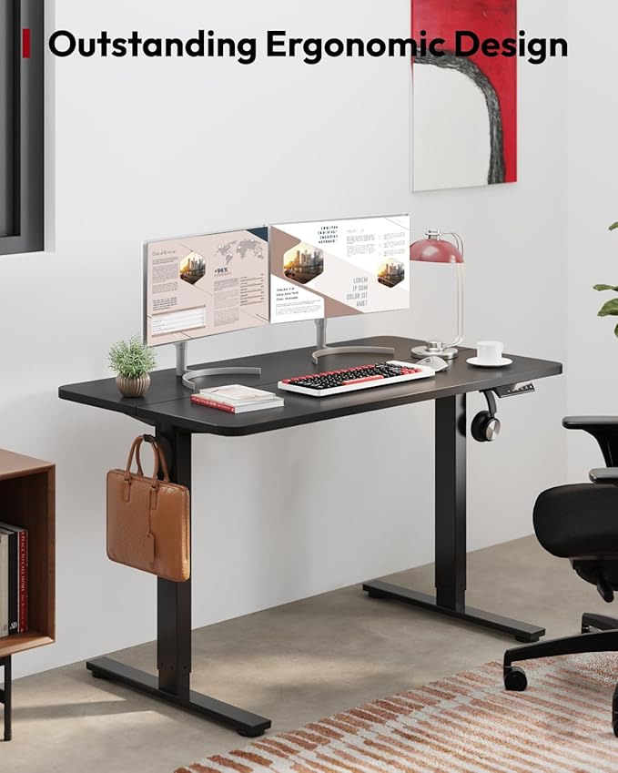 SANODESK Height Adjustable Electric Standing Desk 48x24 Inches, Sit Stand Desk with Splice Board for Home Office, Ergonomic Computer Workstation, Study & Gaming, Black Frame/Black Top