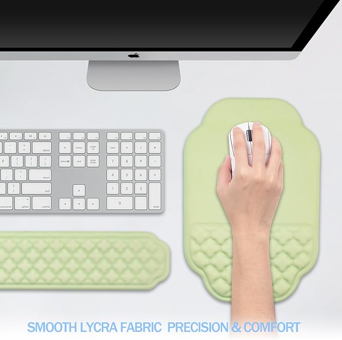 Ergonomic Mouse Pad and Keyboard Wrist Rest - Green Wrist Rest Keyboard with Mouse Wrist Pad Sets, Soft Memory Foam Wrist Support for Laptop, Mac, Office, Work, Gaming