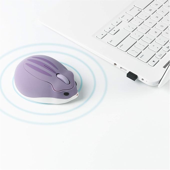 elec Space Cute Animal Hamster Shape Wireless Mouse - Silent, 3-Button Design for Laptop & PC; Includes Random Color Cable Clip - Perfect Computer Mouse(Purple)