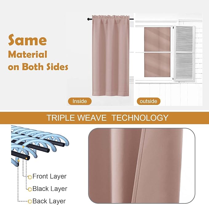 Aiyufeng Blush Blackout Curtains for Bedroom 96 Inches Long 2 Panels, Solid Thermal Insulated, Energy Saving Nursery Window Treatment Curtains Blackout Drapes, W40 x L96 Inch, Blush
