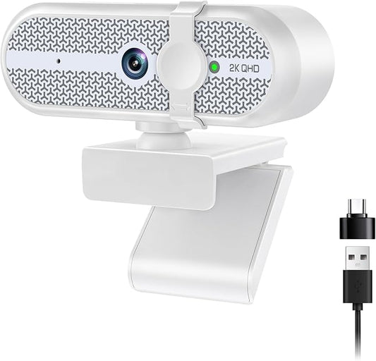 2K Webcam for PC, 5MP, Noise-reducing Microphone, 90° FOV, USB Webcam Plug & Play, Slide Privacy Cover, Suitable for Win 7/8/10 MacOS, Wide Compatibility for Zoom, Microsoft Teams