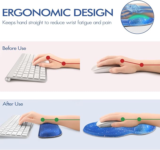 Keyboard Wrist Rest, Ergonomic Mouse Pad Wrist Support, Memory Foam Wrist Rest, Anti-Slip Base, Mousepad with Coaster for Computer Keyboard Office Home, Nebula Galaxy