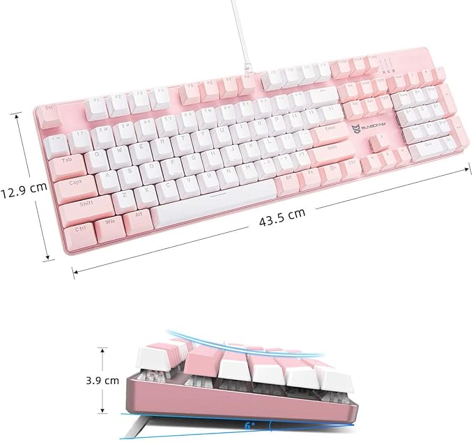 104 Keys Full Size Mechanical Keyboard | Brown Switch, Pink & White Color 104 Keys US Layout Led Backlit Hot Swappable Wired Mechanical Light Up Pink Keyboard | Wired Gaming Computer Keyboards