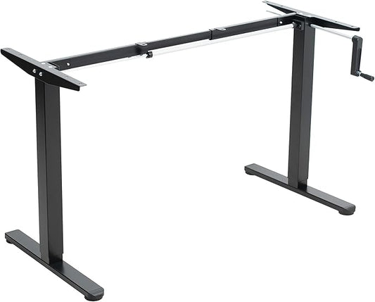 VIVO Compact Hand Crank Stand Up Desk Frame for 37 to 77 inch Table Tops, Ergonomic Standing Height Adjustable Base with Foldable Handle, Black, DESK-M051MB