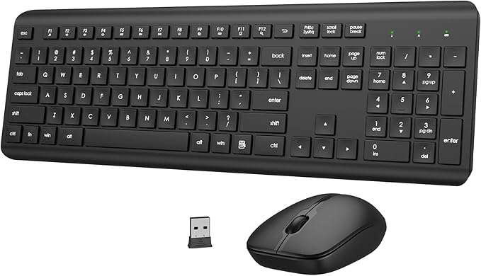 Wireless Keyboard and Mouse Combo, Full-Size Silent Ergonomic Keyboard and Optical Mouse, Long Battery Life, 2.4GHz Lag-Free Cordless Mice Keyboard for Computer, Mac, Laptop, PC, Windows