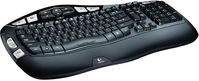 Logitech Wireless Ergonomic Wave Keyboard K350 with Palm Rest, RF, 104 Keys, Black, Office