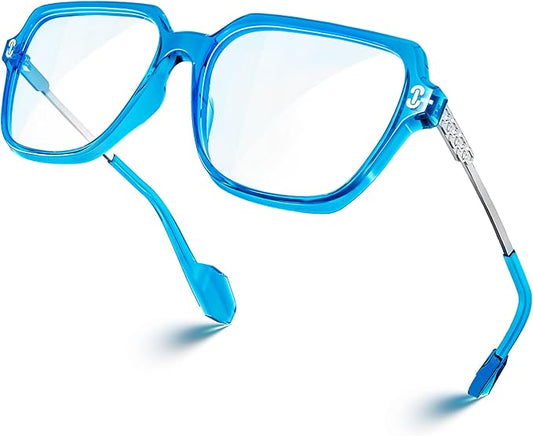 VISOONE Oversized Blue Light Blocking Glasses with Chic Square TR90 Frame and Metal Temple for Women Men REMY