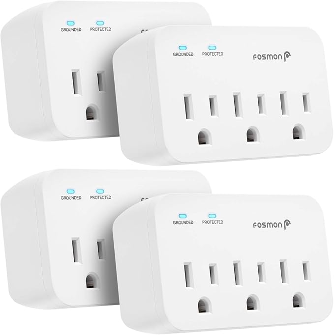 Fosmon Refrigerator Surge Protector, 3 Outlet Heavy Duty Appliance Surge Protector with High Joules for Fridge, Microwave, Washing Machine, Garage Door, 1200J, 1875 Watts, 3 Prong, ETL Listed- 4 Pack