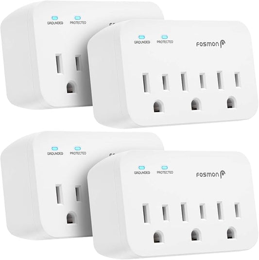 Fosmon Refrigerator Surge Protector, 3 Outlet Heavy Duty Appliance Surge Protector with High Joules for Fridge, Microwave, Washing Machine, Garage Door, 1200J, 1875 Watts, 3 Prong, ETL Listed- 4 Pack