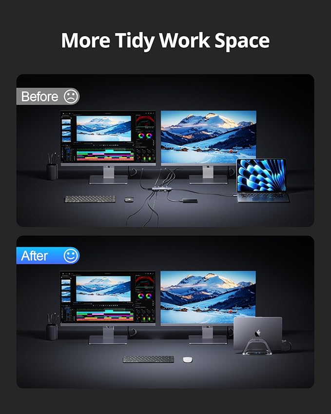 4URPC MacBook Pro Docking Station Dual Monitor 4K@60Hz with 100W Power Adapter, USB C Docking Station Vertical Stand for MacBook Pro/Air with 2 HDMI, USB 3.0, SD&microSD, Ethernet, Audio