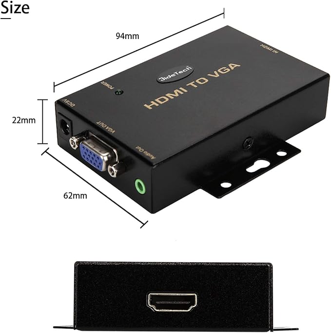 JideTech HDMI to VGA Converter with 3.5mm Audio Supports 1080P for PC Laptop Display Computer Mac Projector