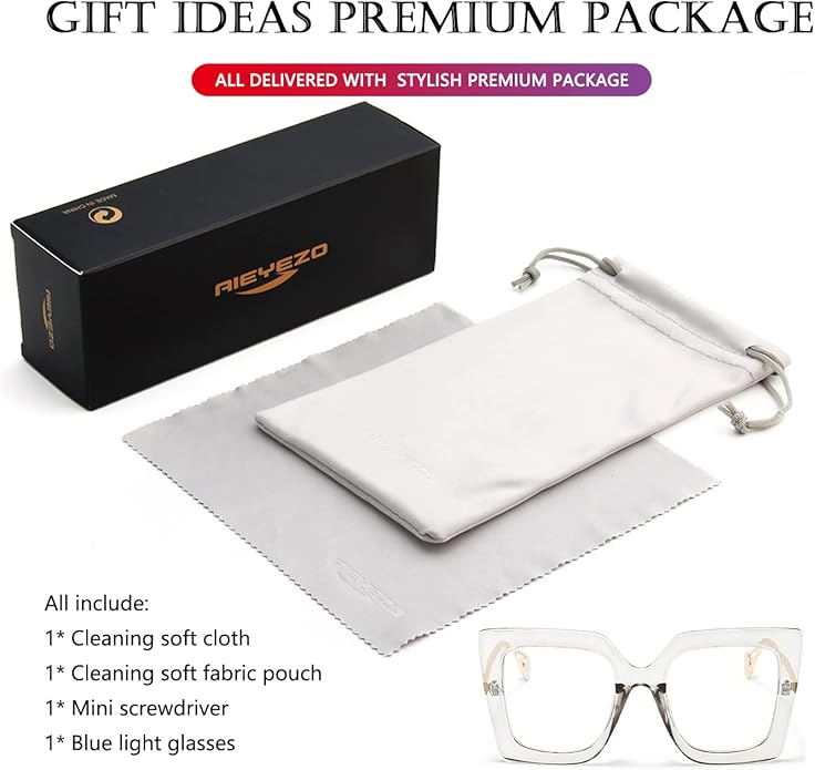 AIEYEZO Oversized Blue Light Glasses for Women, Anti Fatigue Prevent Headache Computer Eyeglasses