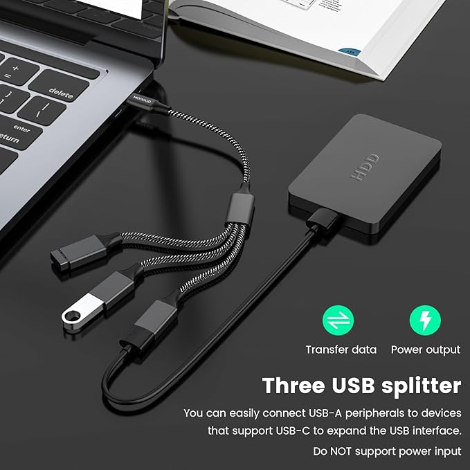 USB C Male to Three USB Female Cable Adapter, Type C to 3 Type A 2.0 Port Splitter Dongle Cord Converter Connector Multiple Multi Hub for MacBook, iPad Pro Air, Microsoft Surface Go, PC, Laptop