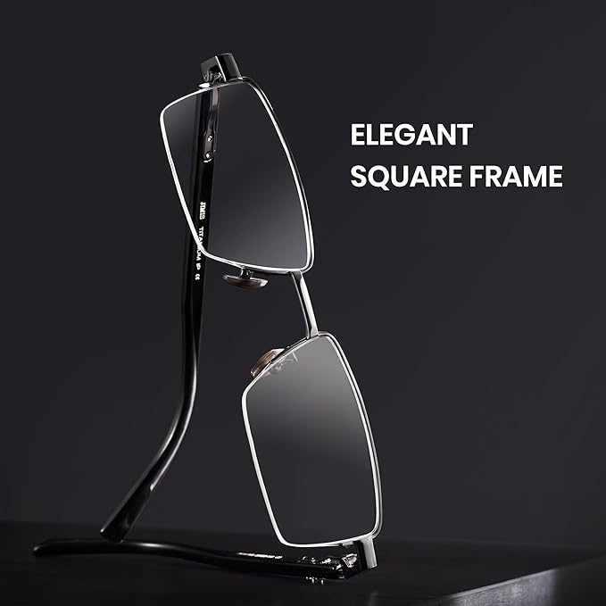 Cyxus 100% Really Buffalo Horn Glasses Pure Titanium for Men Rimless Square Glasses 8135 Space Silver