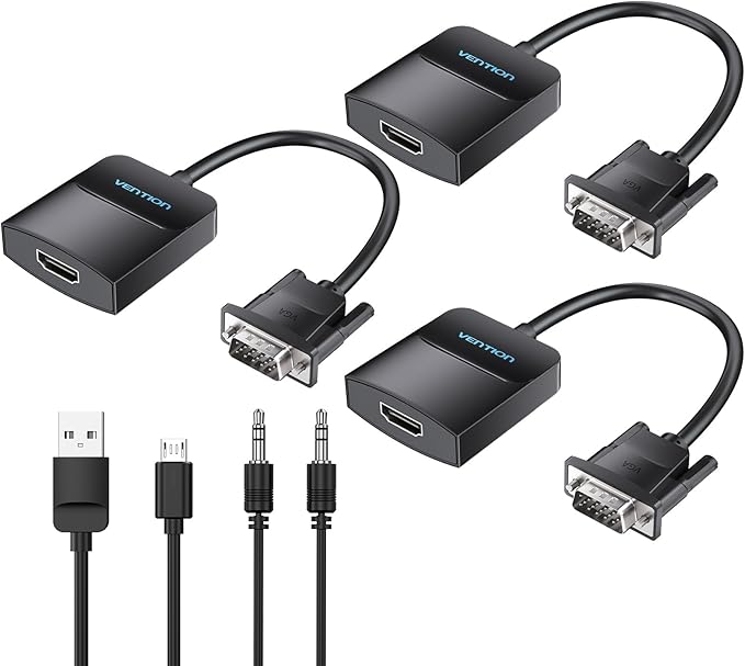 VENTION VGA to HDMI 3 Pack-1080P Video Dongle Adaptador VGA Converter with Audio Cable (0.5FT), Male to Female for PC,Monitor HDTV (Note: VGA to HDMI Only, Not Bi-Directional)