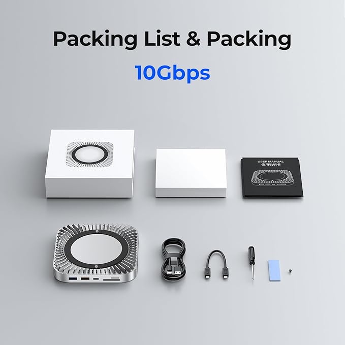 GIISSMO Mac mini M4 Dock with 4K@60 HDMI, 8TB M.2 NVMe SSD Enclosure, Mac mini Hub & Stand for Mac mini M4 and M4 Pro 2024 (10G USB A/C, 5G USB A*2, USB-C Charge, SD/TF, Audio)