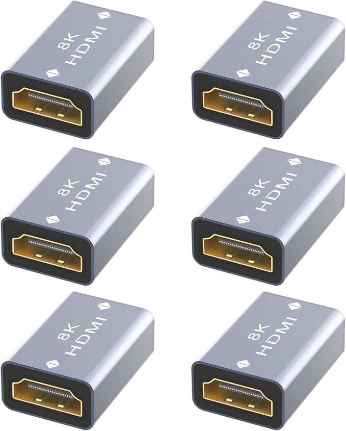 VCELINK HDMI Coupler 8K, HDMI 2.1 Female to Female Extension Adapter to Extend 2 Short Cables, Support 8K@60Hz / 4K@120Hz 120UHD, 3D, HDR, ARC Compatible with Laptop, PC, Monitor, Roku TV, 6 Pack