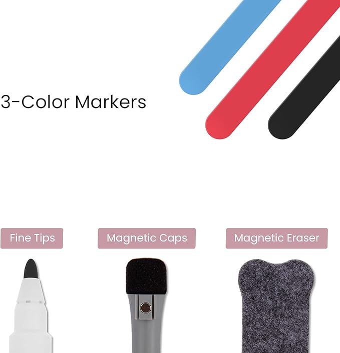 Magnetic Fridge Calendar Whiteboard, Dry Erase Refrigerator Calendar Set (3 Boards) - Magnetic Weekly Calendar for Fridge, Dry Erase Calendar, Grocery List White Board, 3 Markers + Eraser
