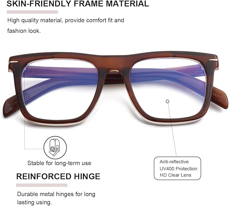 Gleyemor Blue Light Glasses for Men Women Trendy Square Frame Blue Light Blocking Lens Computer Glasses