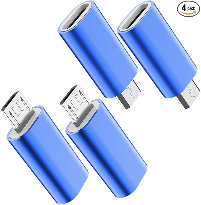 JXMOX USB C to Micro USB Adapter, (4-Pack) Type C Female to Micro USB Male Convert Connector Support Charge Data Sync Compatible with Samsung Galaxy S7/S7 Edge, Nexus 5/6 and Micro USB Devices (Blue)