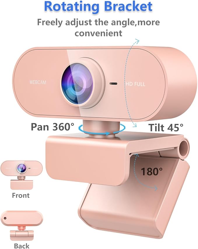 Webcam for PC&1080P HD Web Cam,Webcam with Microphone,Stand for PC/MAC/Laptop/Desktop,Wide Angle Web Cameras for YouTube,Skype,Zoom,Xbox One,Video Calling,Studying Pink