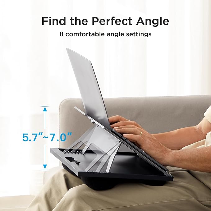 HUANUO Adjustable Lap Desk - with 8 Adjustable Angles & Dual Cushions Laptop Stand for Car Laptop Desk, Work Table, Lap Writing Board & Drawing Desk on Sofa or Bed, HNLD2G