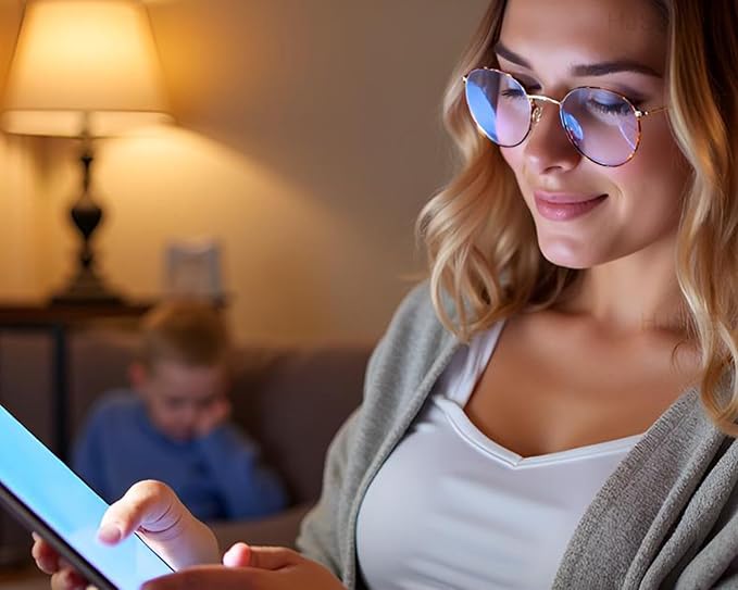 HJSTES Round Blue Light Glasses for Women Men Retro Circle Clear Lens Metal Frame Eyeglasses